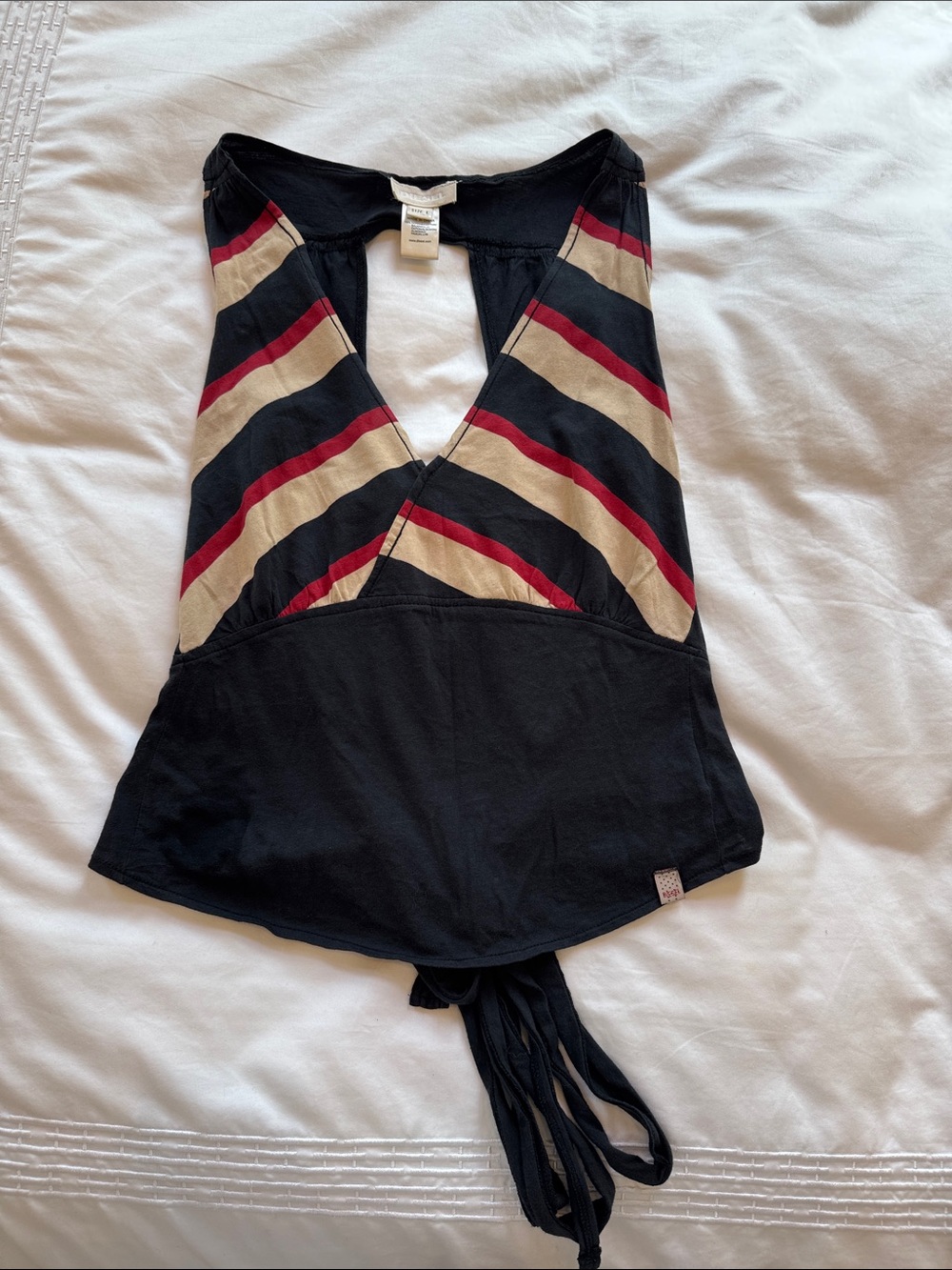 Diesel Black Halter Crop Top with Red and Cream Stripes
